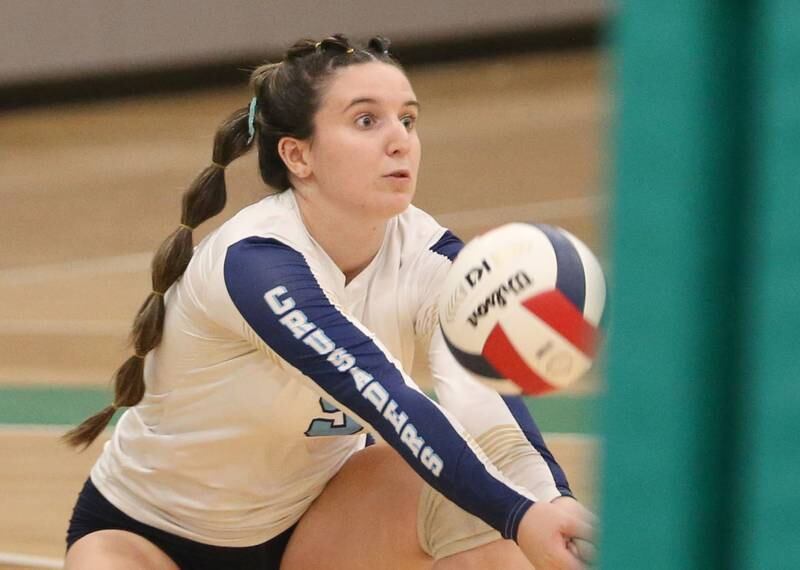 Marquette's Makayla Backos returns a serve from Seneca on Thursday, Sept. 19, 2024 at Seneca High School.