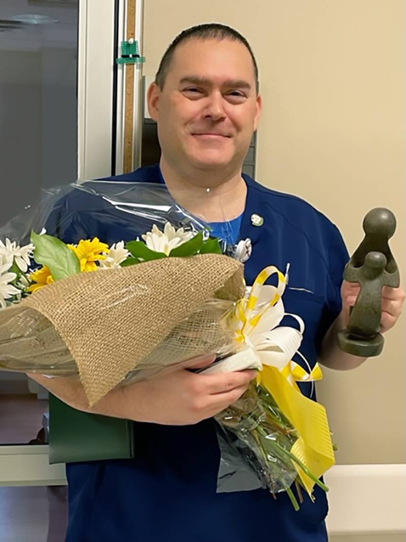 Charles Arwine, CGH Critical Care Unit nurse, after being recognized as a DAISY Award winner. Photo provided by CGH Medical Center.