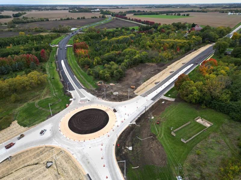 A new roundabout connecting Fabyan Parkway, Main Street and Bliss Road in Blackberry Township should be open to traffic by Thanksgiving.