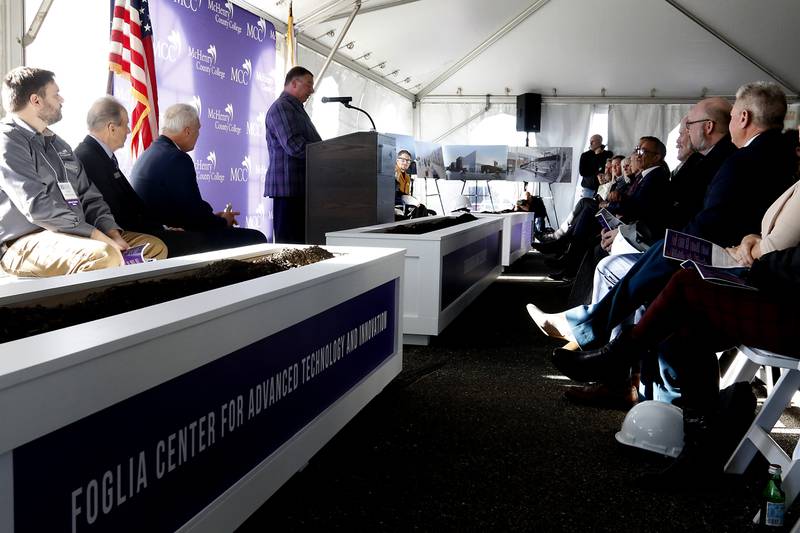 Scot Forge CEO and Chairman John Cain speaks Wednesday, Oct. 19, 2022, during a groundbreaking ceremony for McHenry County College’s Foglia Center for Advanced Technology and Innovation at the Crystal Lake campus.  During the ceremony, speakers spoke about the future of learning in the new center along with education's role in economic development.