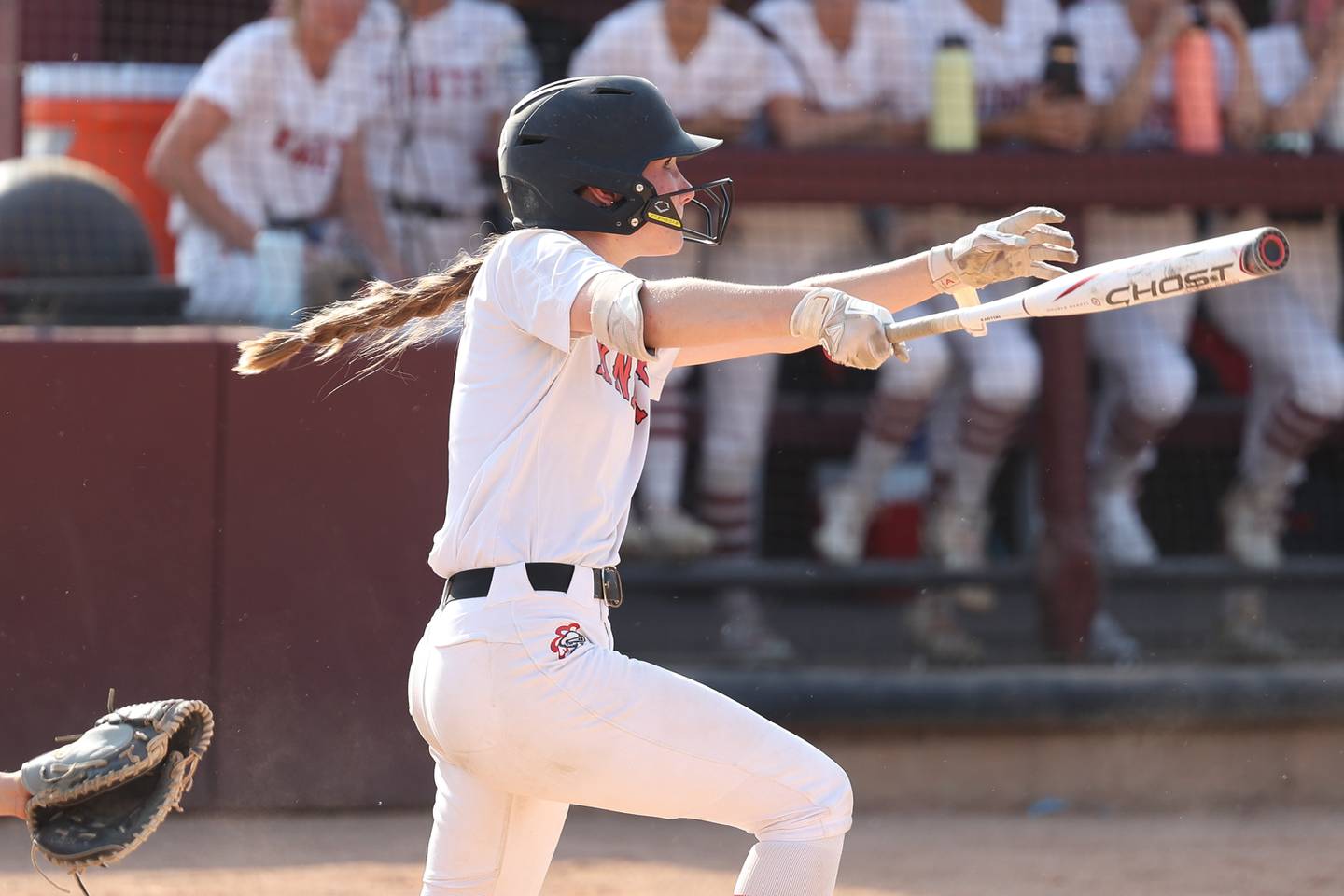 Lincoln-Way Central’s Kendall Pearson connects against Lincoln-Way West in the Class 4A Lockport Sectional semifinal on Wednesday, May 30, 2023, in Lockport.