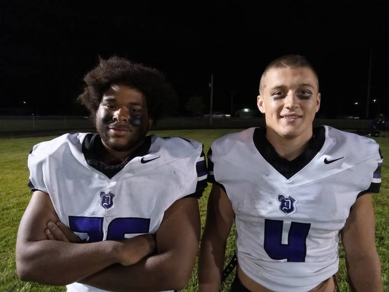 Dixon seniors Jayden Neal and Landon Knigge helped lead Dixon to a 47-8 season-opening win Friday, Aug. 29, 2025, at Rockford Lutheran.