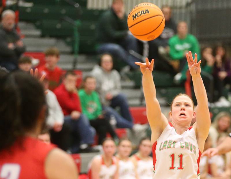 L-P's Elizabeth Sines lets go of a wide-open shot against Streator on Tuesday, Jan. 28, 2025 in Sellett Gymnasium at L-P High School.