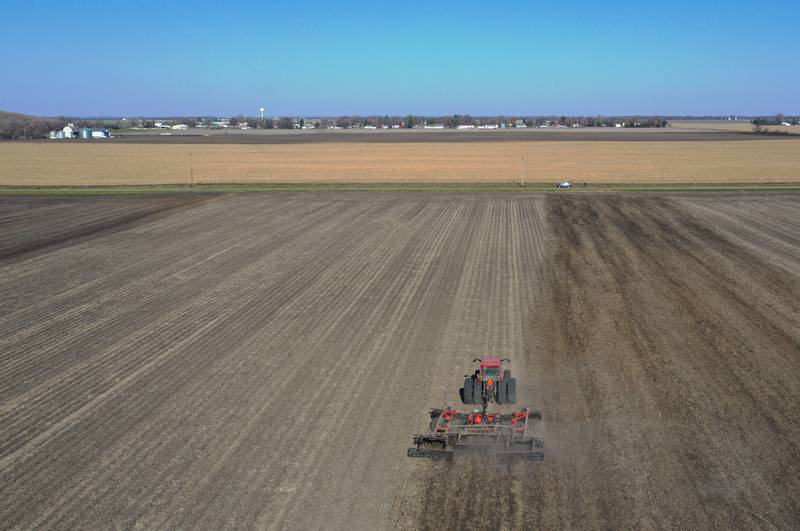 A farmer tills a field where the epicenter of a 3.6 earthquake occurred on Wednesday, Nov. 15, 2023 about a mile and a half south of Standard near the intersection of County Road 955 North and County Road 1500 E in Putnam County. No damage was reported from the earthquake. The earthquake occurred at 4:41a.m.