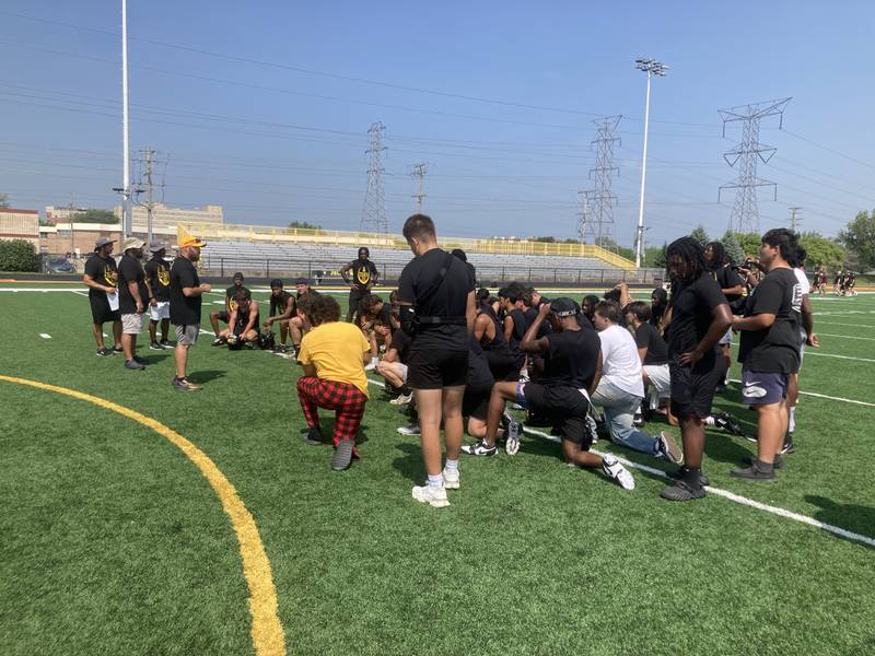 The Joliet West football team after a 7 on 7 event.