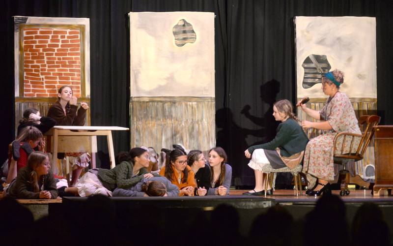 Miss Hannigan (Sydni Badertscher) and "her oprhans" perform a scene with during Forreston High School's performance of Annie on Sunday, April 28, 2024.