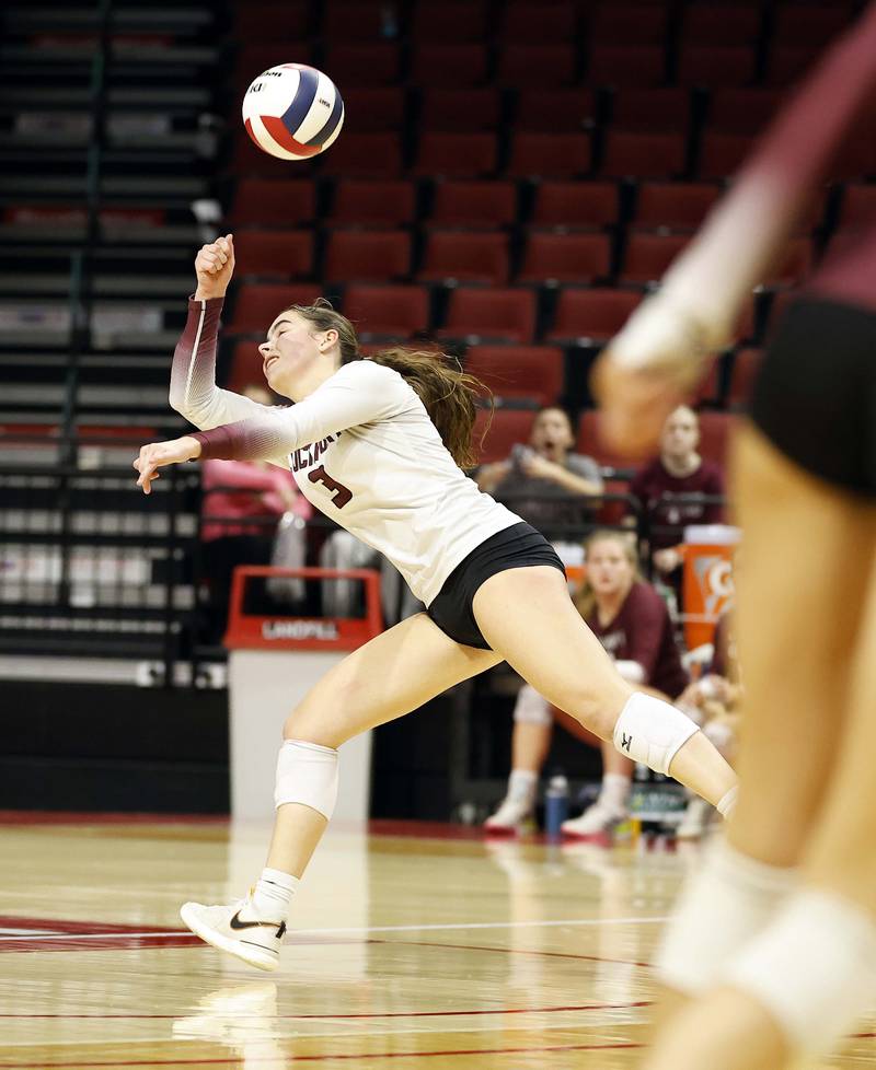 Lockport's Sadie Denk (3) during the IHSA Class 4A girls volleyball third place match Saturday, Nov. 16, 2024 at CEFCU Arena in Normal.