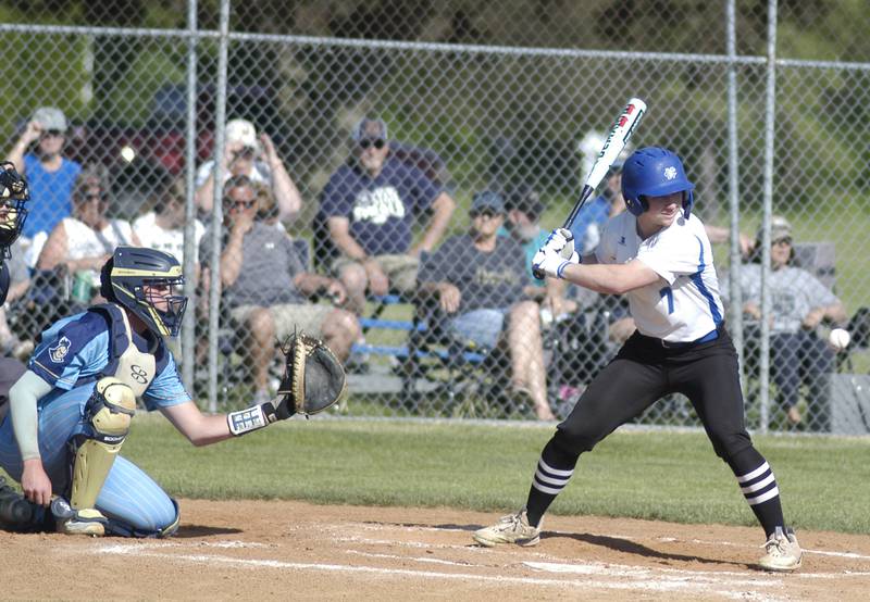 Newman player Ashton Miner gets ready for a swing against Marquette. Marquette traveled to Newman's Larry Ybarra field to play a game on Friday, May 16, 2025