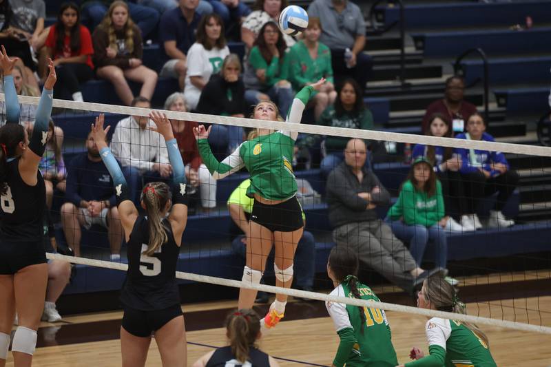 Providence’s Demi Carbone goes up for the kill against Joliet Catholic on Thursday, Sept. 14, in Joliet.