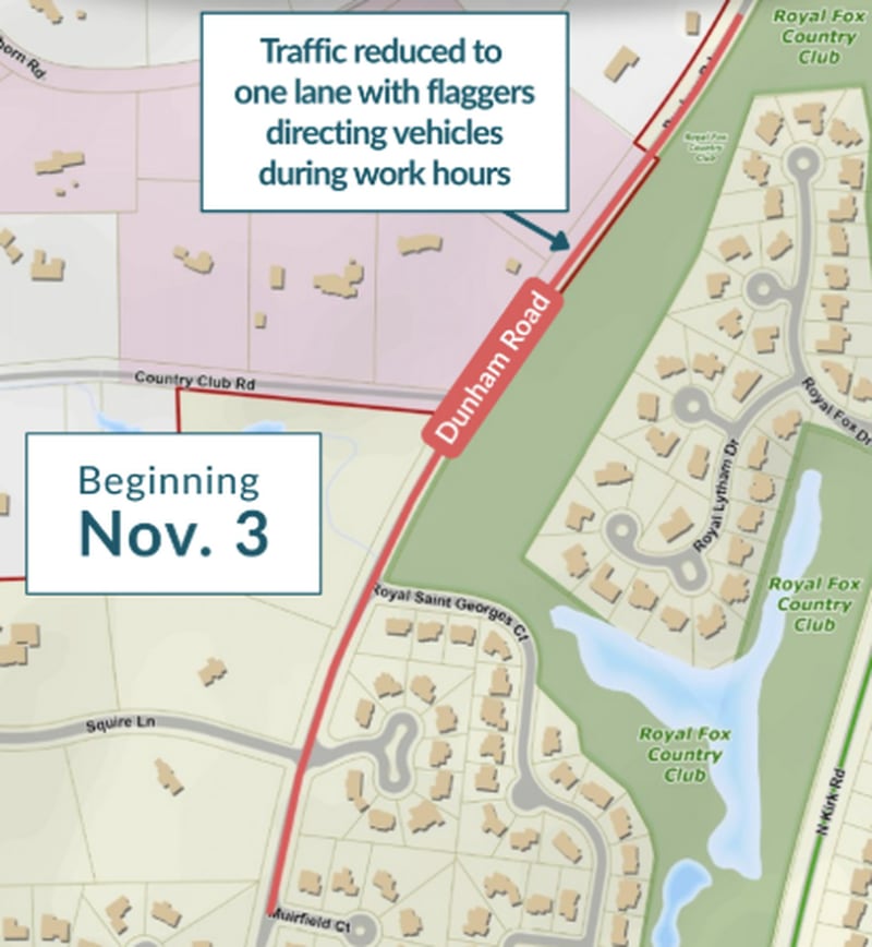 Construction crews are reducing Dunham Road in St. Charles down to one lane for the next two weeks.