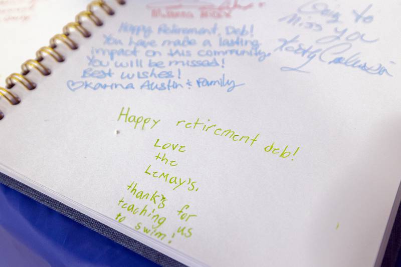 A message left for Mortonson is seen Wednesday, Dec. 17, 2025, at her retirement party.