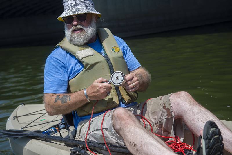 This magnet Mark Stach uses to fish metal from the Rock River is rated at 1,000-pound strength.