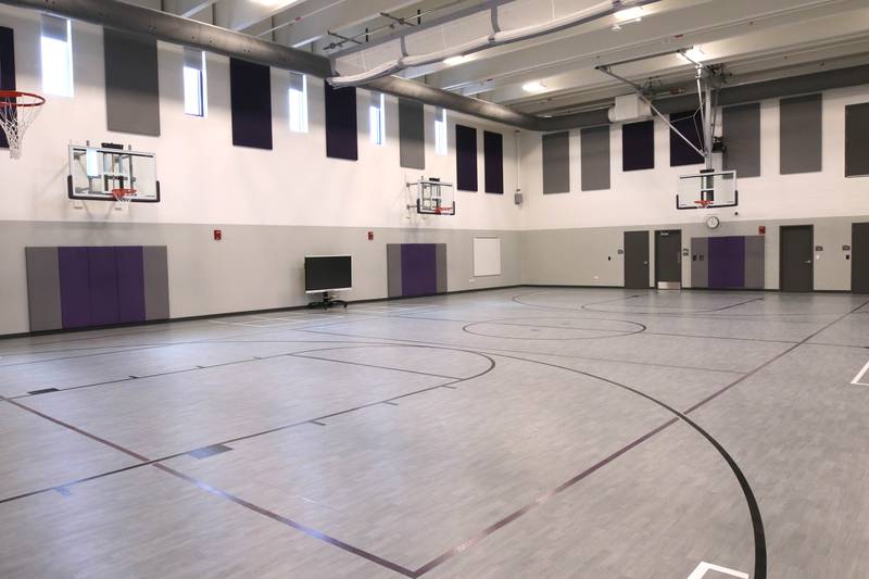 The gym at the new Mitchell Elementary School Friday, Aug. 8, 2025, during the grand opening celebration at the school in DeKalb.