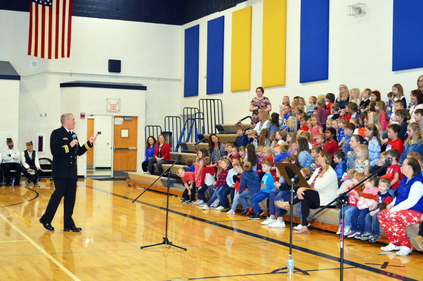 U.S. Navy Lt. Cmdr. Rick Knutson, of Polo, speaks to Centennial Elementary School students on Nov. 11, during a Veterans Day ceremony. In addition to students, more than 100 people from the public attended the event.