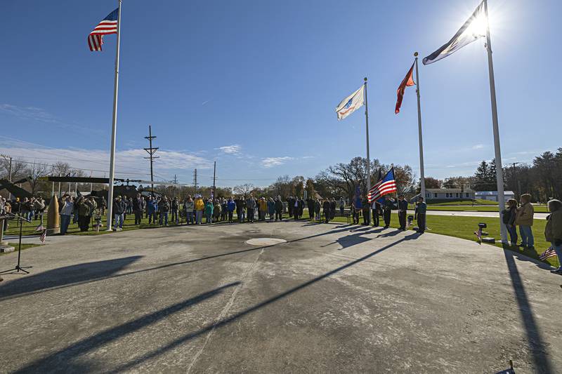 A large crowd attends a Veterans Day ceremony Saturday, November 11, 2023 at Veterans Memorial Park in Dixon