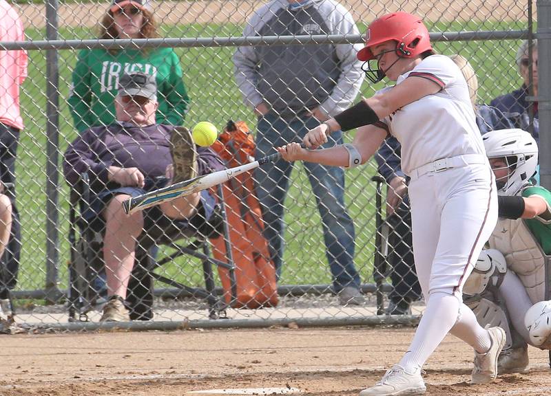 Ottawa's Aubrey Sullivan hits the ball down the line against Seneca on Friday, May 2, 2025 at Ottawa High School.