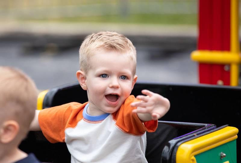 Mason Lafleur (3) of Batavia rides the train carnival ride at Swedish Days on Saturday, June 25, 2022.