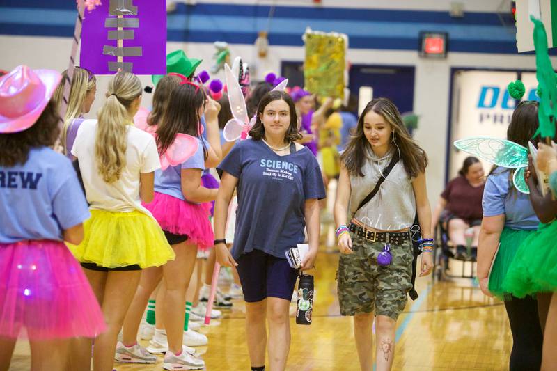 Downers Grove South freshmen enter the gym at the Mustang Mad Dash orientation on Saturday Aug.10, 2024 in Downers Grove.