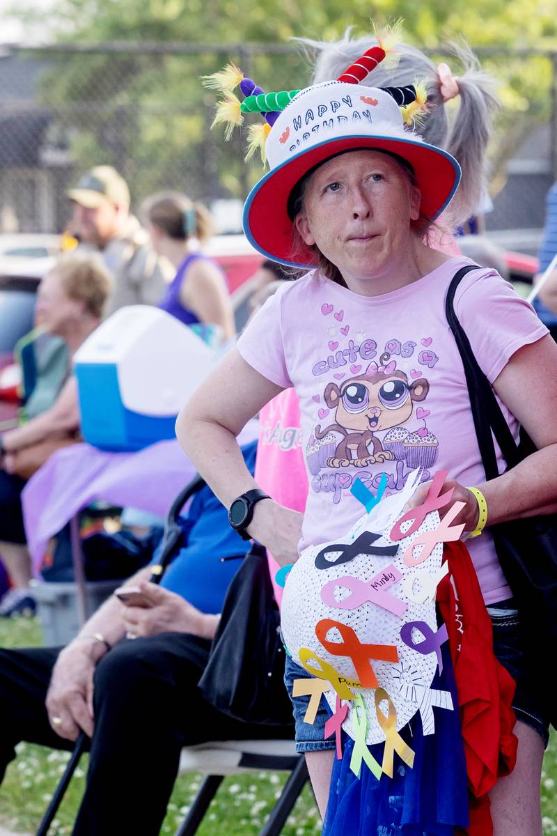 Julie Waters of Sterling awaits her turn to take a lap during Relay for Life of Whiteside County’s event held at Westwood Fitness & Sports Center on Saturday, June 3, 2023.