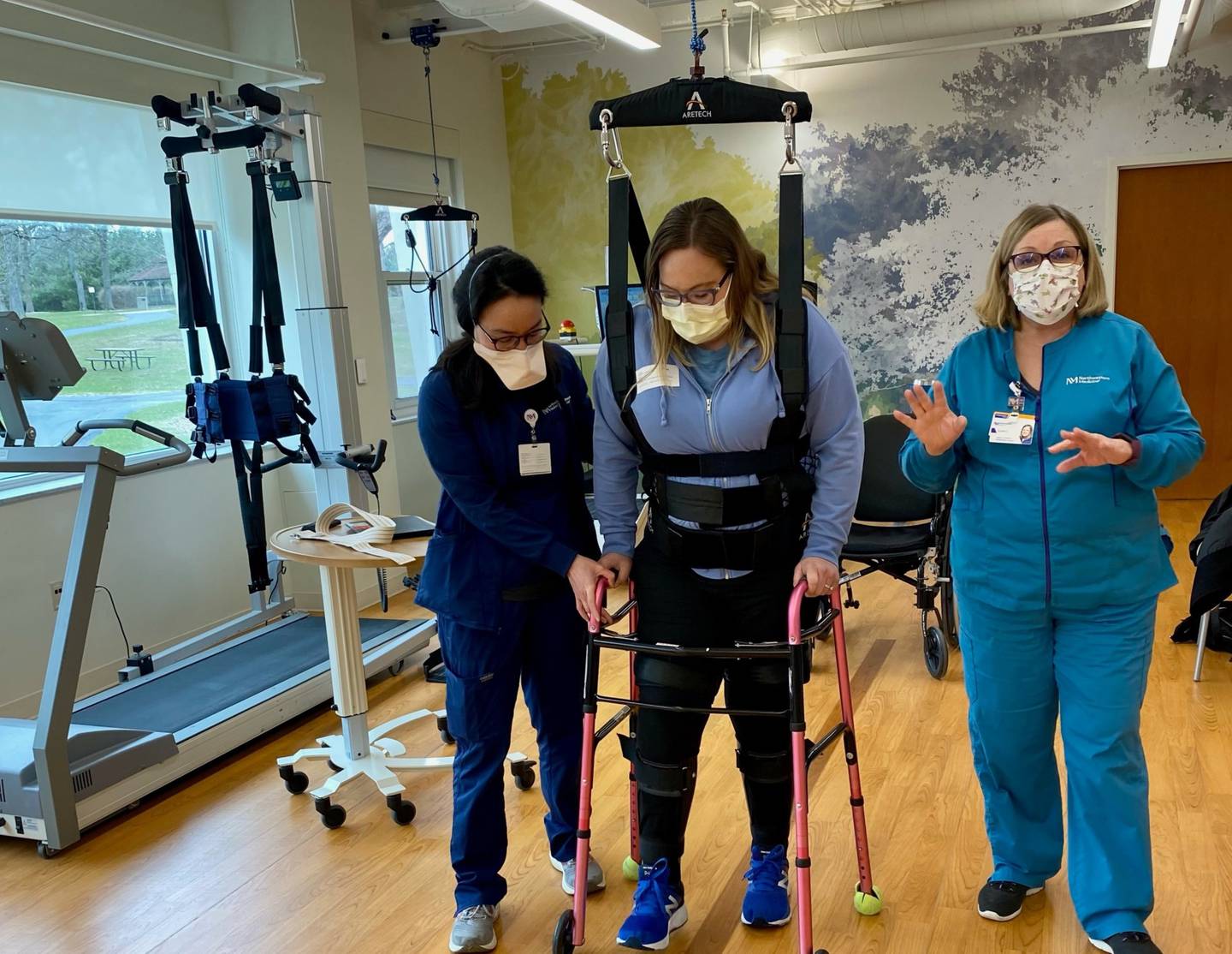 Geneva resident Jenny Caterer learning to walk again while at Northwestern Medicine Marianjoy Rehabilitation Hospital in Wheaton. Caterer was diagnosed with bone marrow cancer and was recovering from spinal surgery to remove a tumor.