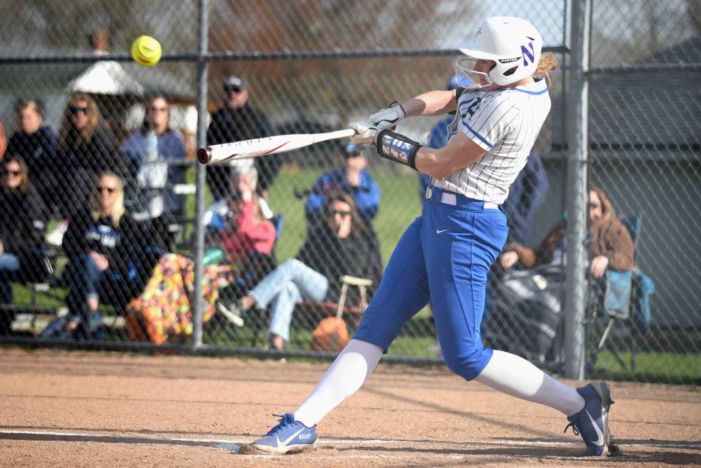 Milford-Cissna Park's Addison Lucht hits a pitch during a home game against Oakwood Wednesday, April 16, 2025.