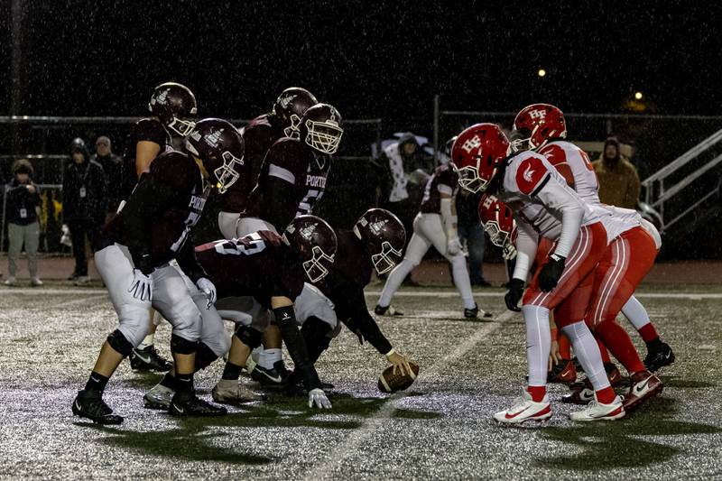 Lockport and Homewood-Floosmoor compete during an 8A varsity football playoff game at Lockport Township High School East Campus on Nov. 8, 2025.