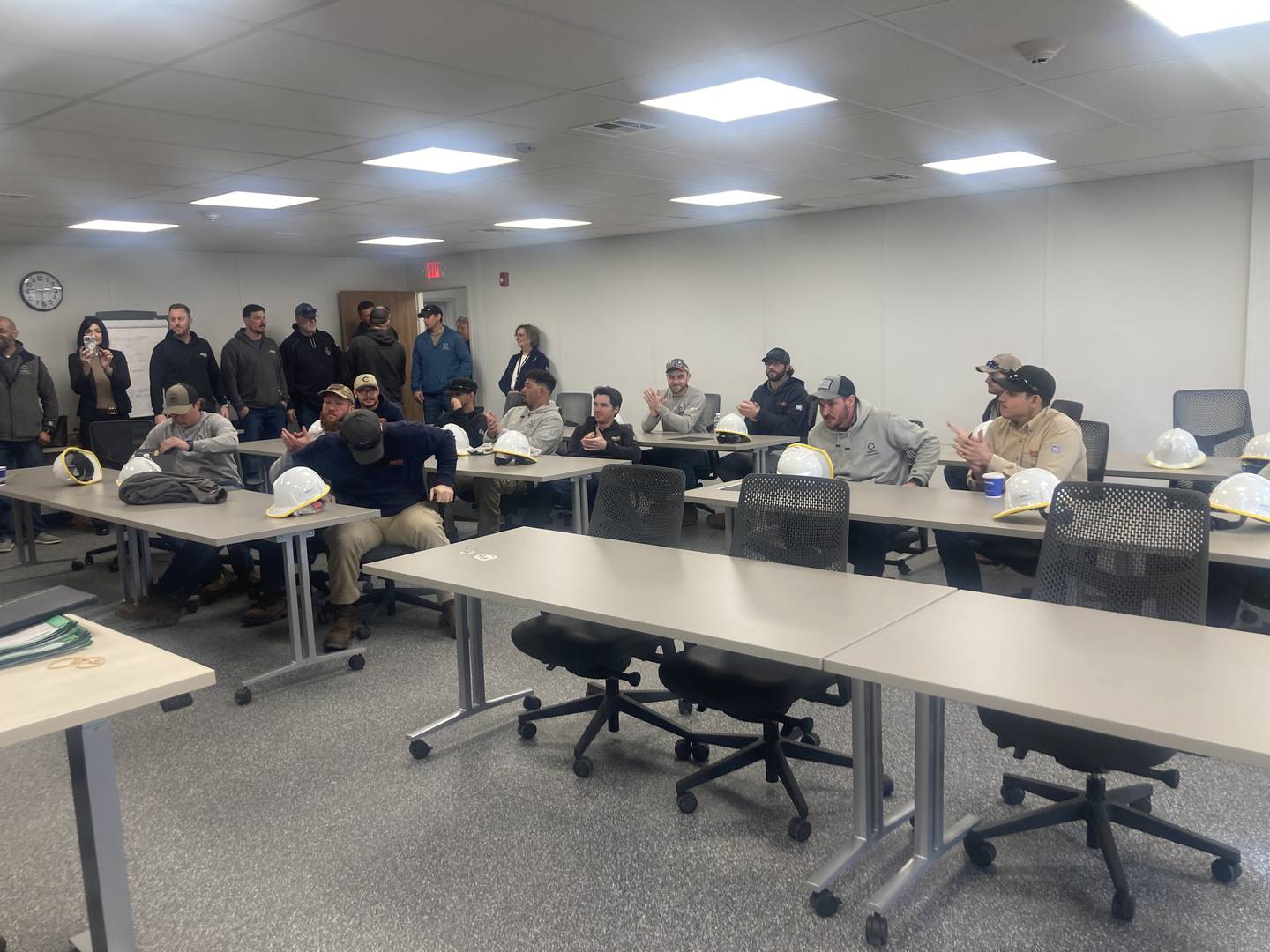 Overhead Apprentice graduating class at the ComEd Joliet Training Center on March 15.