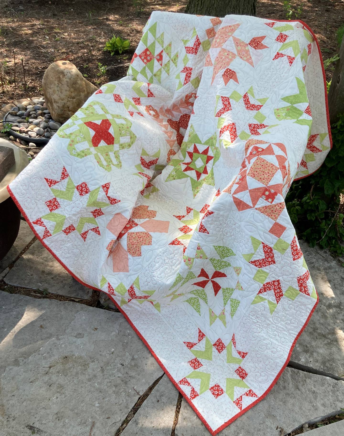 A Quilt titled “Fresh Cut” will be on display at the Riss garden. Visitors can purchase a chance to win this 66 inch by 85 inch, colorful lap-sized quilt. Proceeds are destined for the Alzheimer’s Association