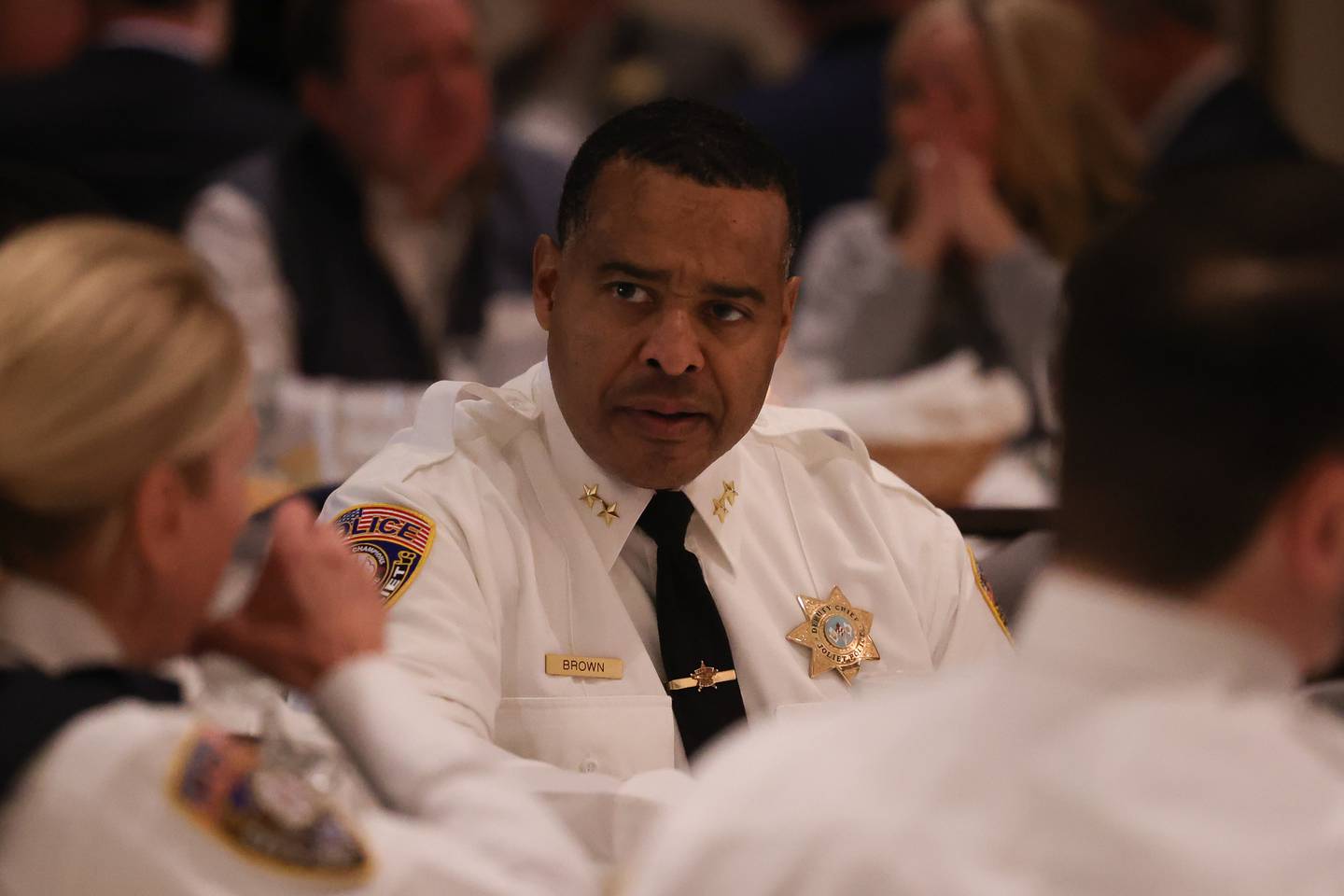 Joliet Police Deputy Chief Robert Brown attends the annual State of the City address by Joliet Mayor Bob O’Dekirk on Wednesday, February 15th.