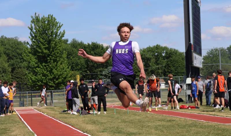 Rochelle's Ethan Sturges competes in the jumps at the Class 2A Rochelle Sectional on May 20, 2026.