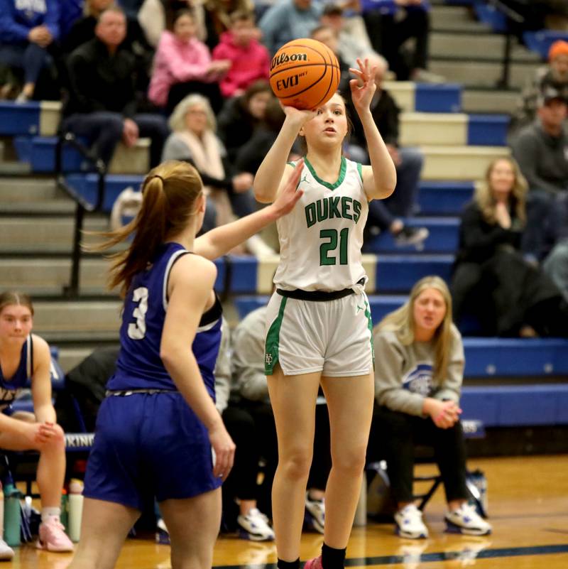York’s Maggie Mikucki shoots the ball during a 4A Geneva Regional semifinal game against Geneva on Tuesday, Feb. 18, 2025 in Geneva.
