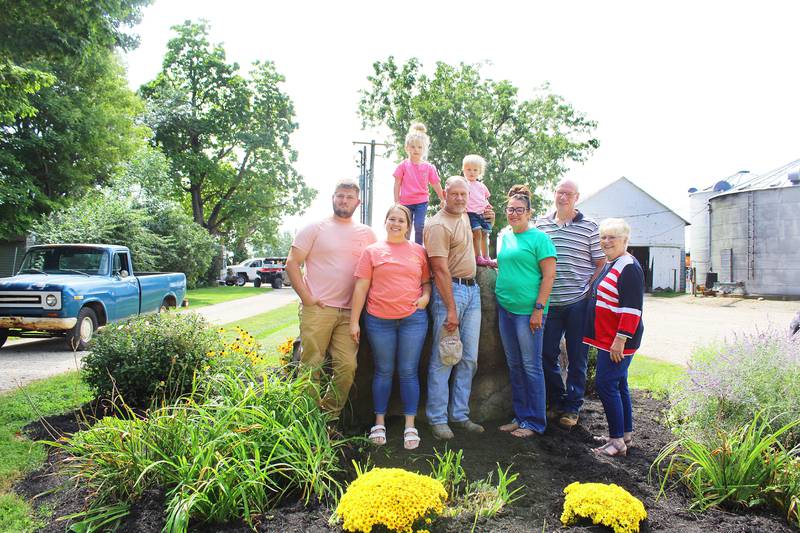 The Chapman Family of Ashton has farmed on the same land for more than 150 years. The family currently consists of (from left): Stephen and Amanda Chapman – the sixth generation to operate the farm – Stephen's father David Chapman, aunt Teresa Davidson, uncle Brad Chapman and grandma Brenda Kay Chapman. In the back row are Madison and Emmerson Chapman, Stephen and Amanda's children.
