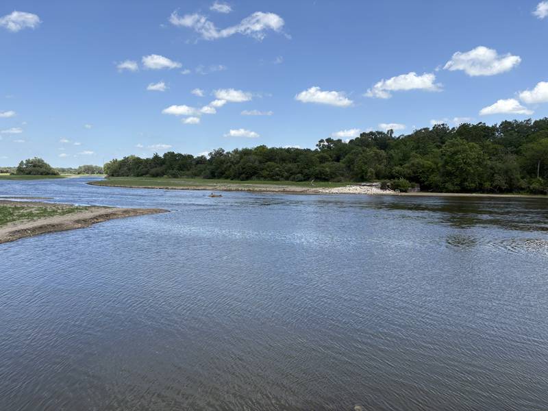 The Fox River flows near the former Carpentersville dam site June 22, 2025.