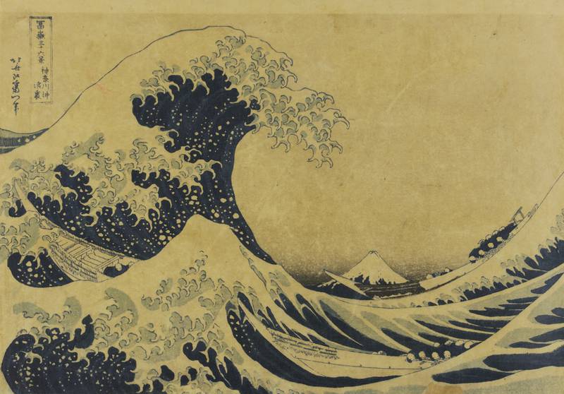 Katsushika Hokusai: "The Great Wave off Kanagawa (Kanagawa oki nami ura)," from the series
"Thirty-Six Views of Mount Fuji" (Fugaku sanjurokkei); Polychrome woodblock print
(Nishikie), circa 1830-1832.