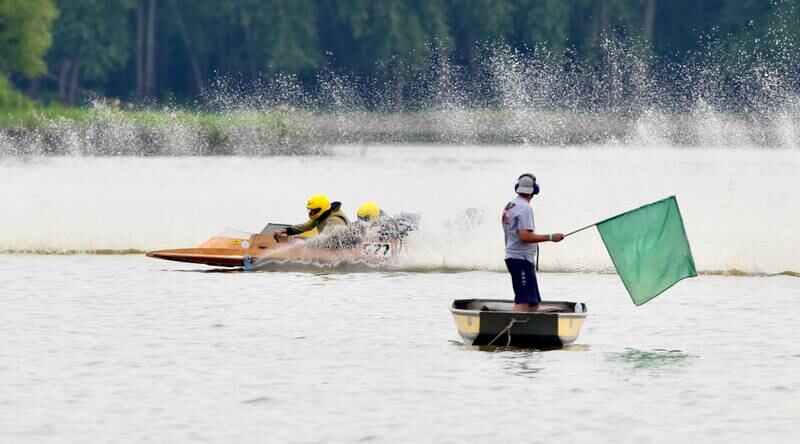 Braxton Miller of Grove Okla., races in the C Service Hydro event during the US Title Series Pro National Championship Boat Races on Saturday, July 27, 2024 at Lake DePue.