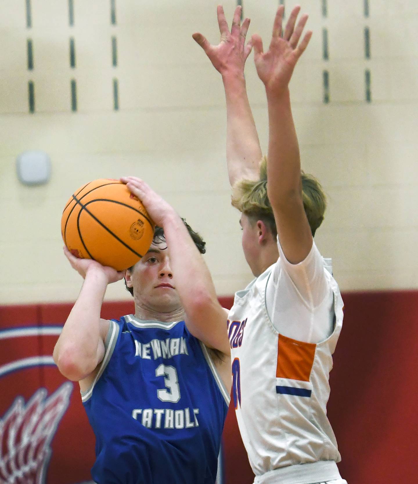 Sterling Newman's Garret Matznick shootst against Genoa-Kingston at the Oregon Boys Basketball Thanksgiving Tournament on Wednesday, Nov. 26, 2025 at the Blackhawk Center in Oregon.