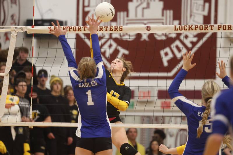 Joliet West’s Brooke Schwall hits a shot against Sandburg in the in the Class 4A Lockport Sectional title match on Wednesday.
