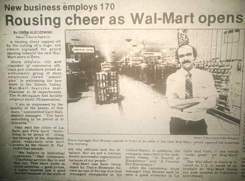 A view of the front-page of the La Salle NewsTribune when the Wal-Mart store first opened on Tuesday, April 1, 1986 in Peru.
