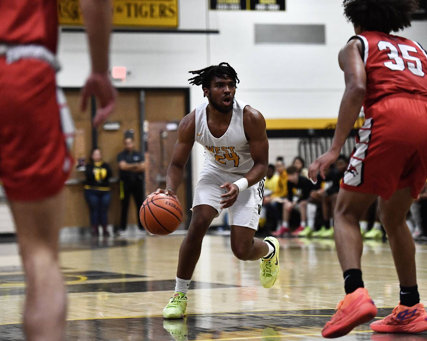 Joliet West's Jayden Martin looks to drive to the basket against Yorkville's on Friday, Jan. 20, 2023, at Joliet.