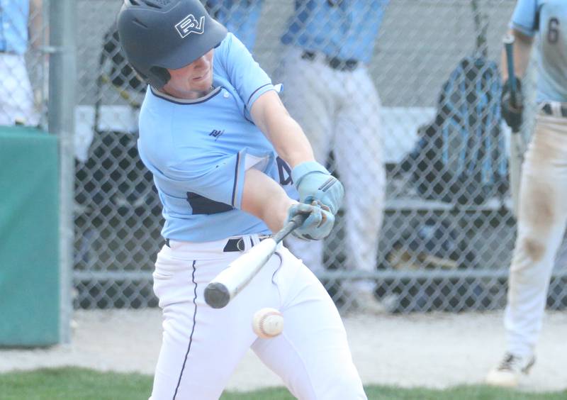 Bureau Valley's Landen Birdsley makes contact with the ball against St. Bede on Wednesday, May 14, 2025 at St. Bede Academy.