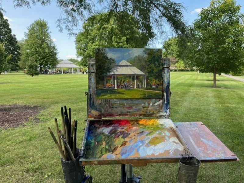 Chicago artist Don Yang's artwork won the quick paint contest in Mount St. Mary Park during the St. Charles Plein Air event in 2024.