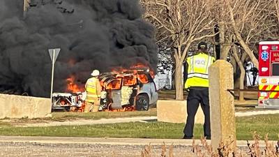 Car catches fire in front of Sycamore Speedway parking lot