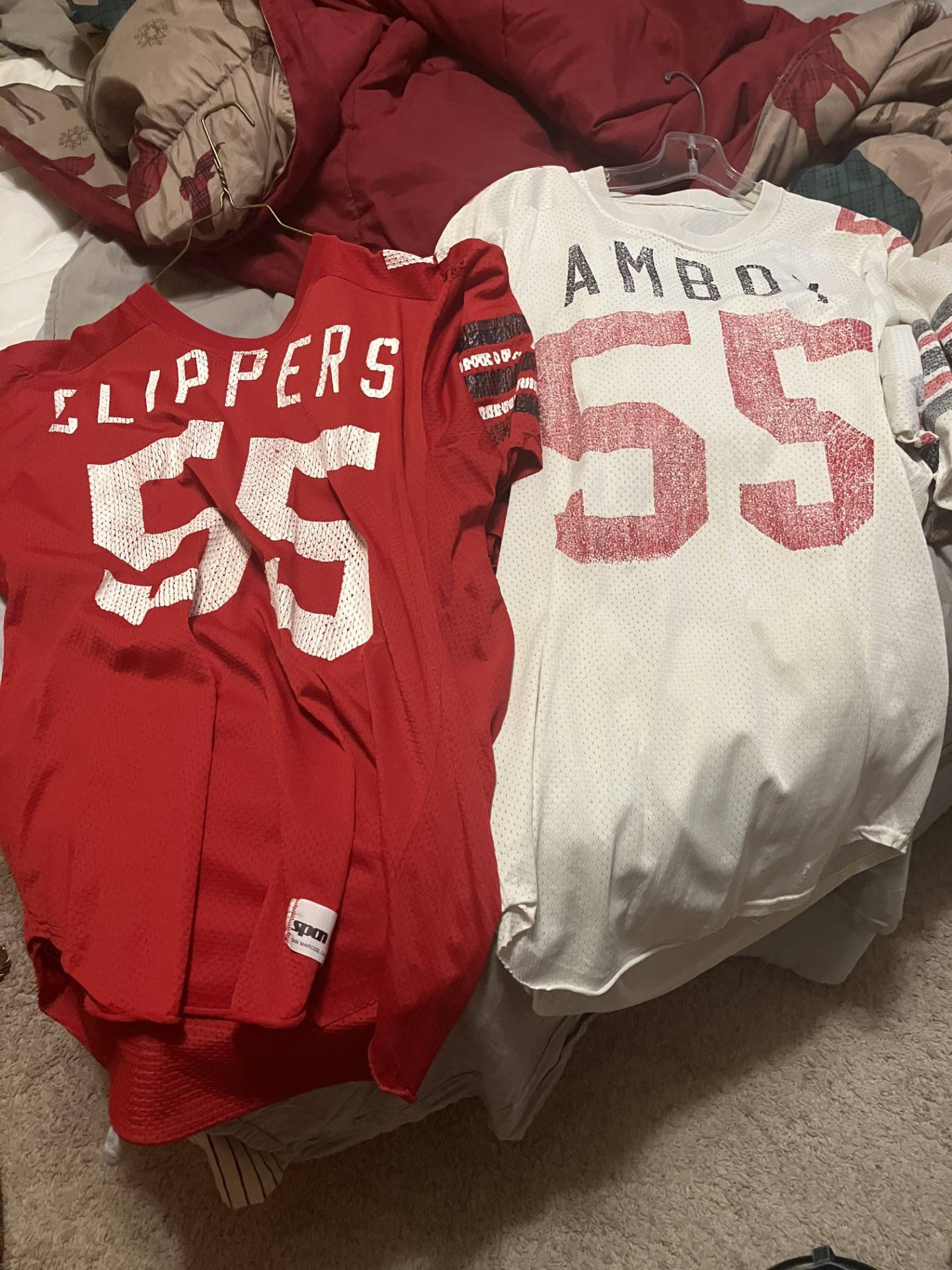 Here are the old No. 55 Amboy jerseys worn by Dennis McCoy, an unanimous all-conference player for the 1979 Clippers state runner-up team.