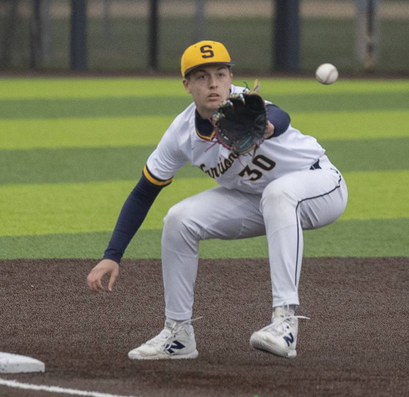 Sterling’s Tyler McCafferty plays the ball against Newman Thursday, March 26, 2026.