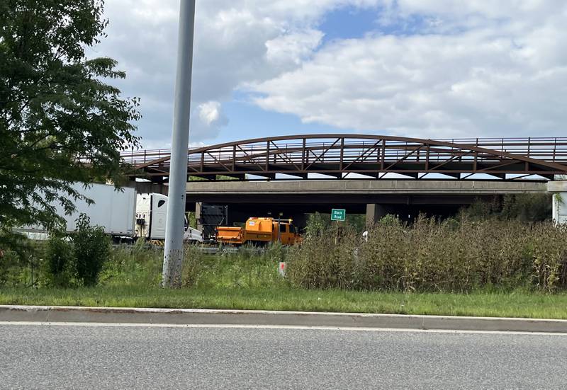 Debris fell off the bridge over Interstate 55 in Joliet on Monday, Aug. 19, 2024. Joliet police officials announced all lanes of Black Road were closed between Northeast Frontage Road and Bronk Road.