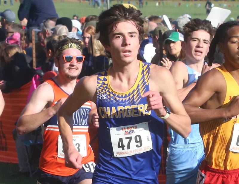 Aurora Central Catholic's Tom Keller competes in the Class 1A State Cross Country race on Saturday, Nov. 4, 2023 at Detweiller Park in Peoria.