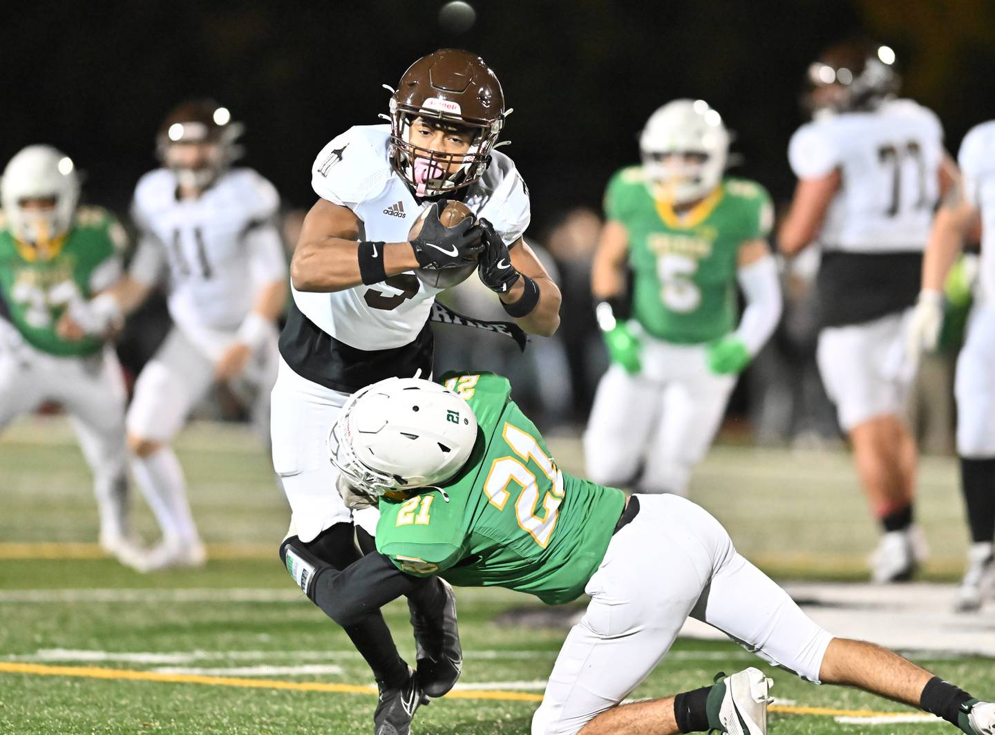 Joliet Catholic's Zac Beitler catches a pass during a conference game against Providence Catholic on Friday, Oct 25, 2024 at New Lenox. (Dean Reid for Shaw Local News)