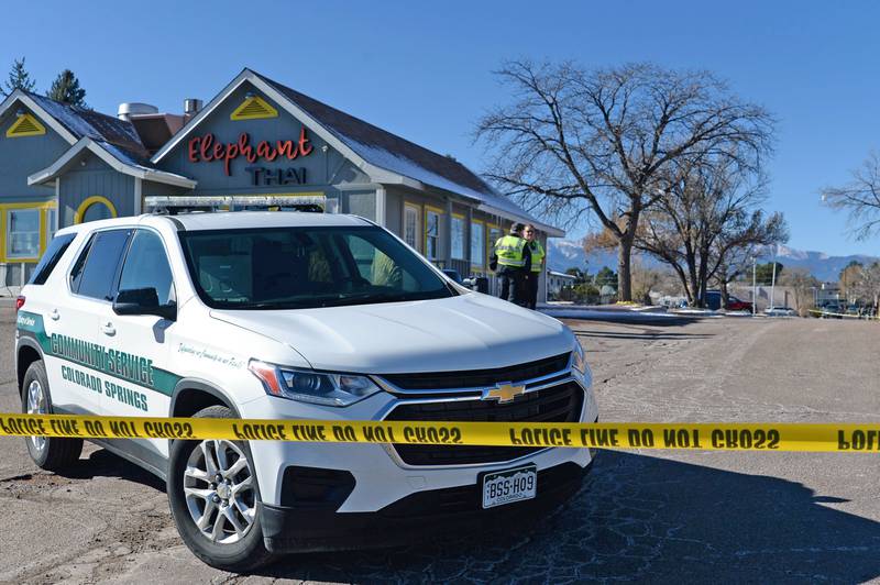 A Colorado Springs community service vehicle is parked near a gay nightclub in Colorado Springs, Colorado, Sunday, Nov. 20, 2022, where a shooting occurred late Saturday night. Police say a 22-year-old gunman opened fire at the gay nightclub, Club Q, killing several people and leaving multiple people injured before he was subdued by “heroic” patrons.