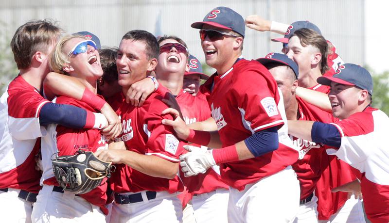 Members of Michigan's Senior League champions celebrate after winning a past Central Region Tournament hosted by Peru and Oglesby. This year the tournament returns, hosted at Peru's Washington and Veteran's parks.