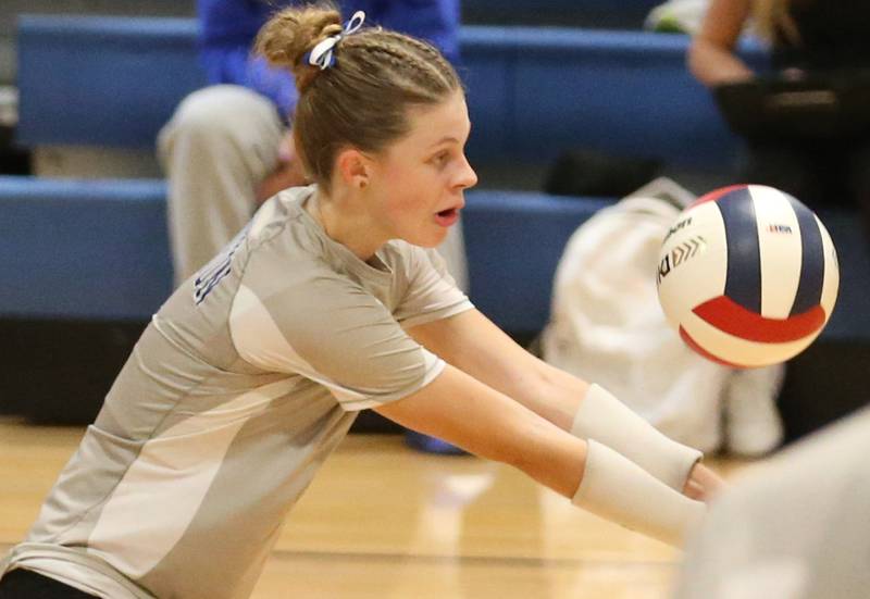 Princeton's Caroline Keutzer returns a serve from El Paso-Gridley in the Class 2A Regional Semifinals on Tuesday, Oct. 29, 2024 at Fieldcrest High School.